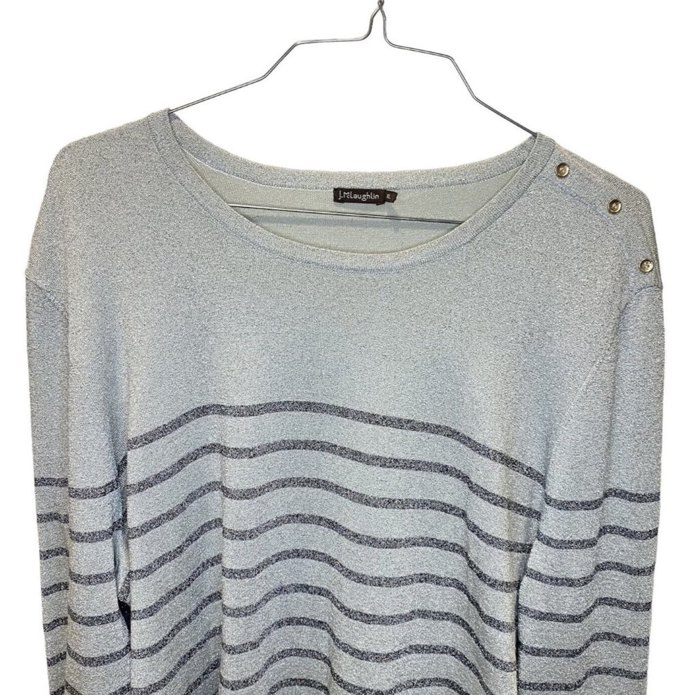 J Mclaughlin Size XL Top Gold Black Metallic Striped Knit Womens Shirt